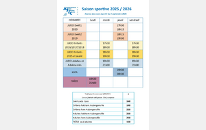 Âges et horaires 2025/2026